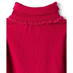 Babyhug Cotton Elastane Knit Full Sleeves Turtle Neck Winter T-Shirt with Bow Applique - Dark Red