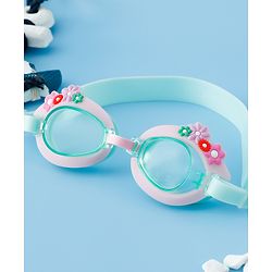 Babyhug Free Size Swimming Goggles With Floral Applique - Pink & Sea Green