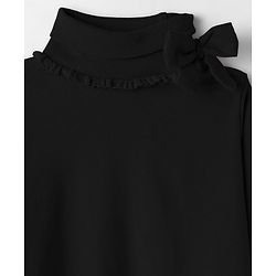 Babyhug Cotton Elastane Knit Full Sleeves Turtle Neck Winter T-Shirt with Bow Applique - Black