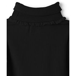 Babyhug Cotton Elastane Knit Full Sleeves Turtle Neck Winter T-Shirt with Bow Applique - Black