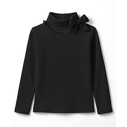 Babyhug Cotton Elastane Knit Full Sleeves Turtle Neck Winter T-Shirt with Bow Applique - Black