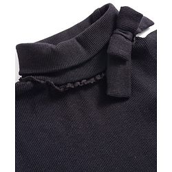 Babyhug Cotton Elastane Knit Full Sleeves Turtle Neck Winter T-Shirt with Bow Applique - Black