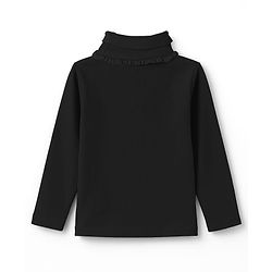 Babyhug Cotton Elastane Knit Full Sleeves Turtle Neck Winter T-Shirt with Bow Applique - Black