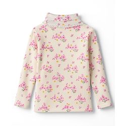 Babyhug Cotton Elastane Knit Full Sleeves Turtle Neck Winter T-Shirt With Floral Print & Bow Applique - White