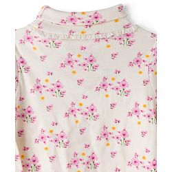 Babyhug Cotton Elastane Knit Full Sleeves Turtle Neck Winter T-Shirt With Floral Print & Bow Applique - White