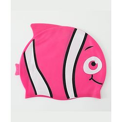 Babyhug Swimming Cap With Fish Print - Dark Pink
