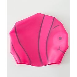 Babyhug Swimming Cap With Fish Print - Dark Pink