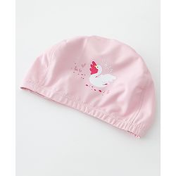 Babyhug Swimming Cap With Swan Print - Pink