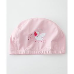 Babyhug Swimming Cap With Swan Print - Pink