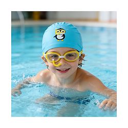 Babyhug Swimming Cap With Penguin Print - Blue