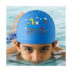Babyhug Swimming Cap With Car & Animal Print - Blue