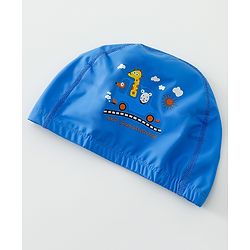 Babyhug Swimming Cap With Car & Animal Print - Blue