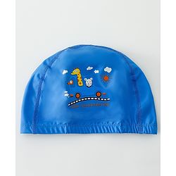 Babyhug Swimming Cap With Car & Animal Print - Blue