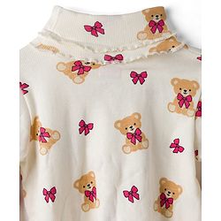 Babyhug Knitted Full Sleeves Turtle Neck Winter T-Shirt With Teddy Bear Print - Beige