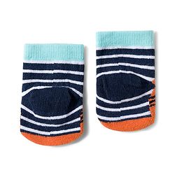Cute Walk by Babyhug Knit Ankle Length Antibacterial Socks With Stripes & Animal Design Pack Of 3 - Light Blue & Orange