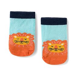 Cute Walk by Babyhug Knit Ankle Length Antibacterial Socks With Stripes & Animal Design Pack Of 3 - Light Blue & Orange