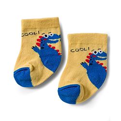 Cute Walk by Babyhug Knit Ankle Length Antibacterial Socks With Dino Print Pack Of 3 - Navy Blue & Yellow