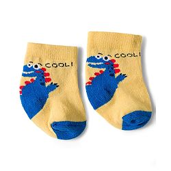 Cute Walk by Babyhug Knit Ankle Length Antibacterial Socks With Dino Print Pack Of 3 - Navy Blue & Yellow