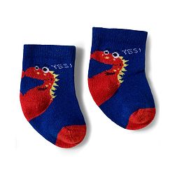 Cute Walk by Babyhug Knit Ankle Length Antibacterial Socks With Dino Print Pack Of 3 - Navy Blue & Yellow