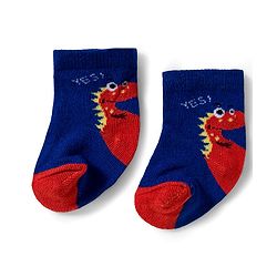Cute Walk by Babyhug Knit Ankle Length Antibacterial Socks With Dino Print Pack Of 3 - Navy Blue & Yellow