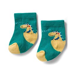 Cute Walk by Babyhug Knit Ankle Length Antibacterial Socks With Dino Print Pack Of 3 - Navy Blue & Yellow