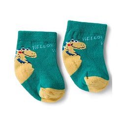 Cute Walk by Babyhug Knit Ankle Length Antibacterial Socks With Dino Print Pack Of 3 - Navy Blue & Yellow