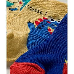 Cute Walk by Babyhug Knit Ankle Length Antibacterial Socks With Dino Print Pack Of 3 - Navy Blue & Yellow