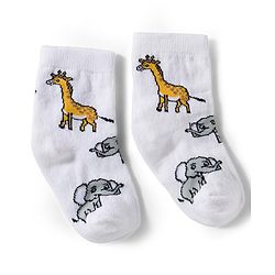 Cute Walk by Babyhug Knit Ankle Length Antibacterial Socks With Animal Print Pack Of 3 - Green & Yellow