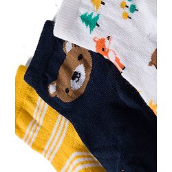 Cute Walk by Babyhug Knit Ankle Length Antibacterial Socks With Stripes & Animal Print Pack Of 3 - Yellow & White