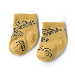Cute Walk by Babyhug Knit Ankle Length Antibacterial Socks With Dino & Vehicle Print Pack Of 3 - Yellow & White