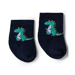 Cute Walk by Babyhug Knit Ankle Length Antibacterial Socks With Dino & Vehicle Print Pack Of 3 - Yellow & White