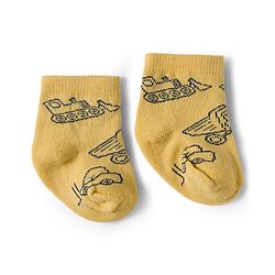 Cute Walk by Babyhug Knit Ankle Length Antibacterial Socks With Dino & Vehicle Print Pack Of 3 - Yellow & White