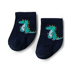 Cute Walk by Babyhug Knit Ankle Length Antibacterial Socks With Dino & Vehicle Print Pack Of 3 - Yellow & White