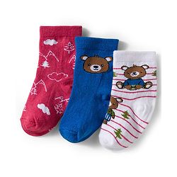 Cute Walk by Babyhug Knit Ankle Length Anti Bacterial Socks With Animal Design Pack Of 3 - White Blue & Dark Pink