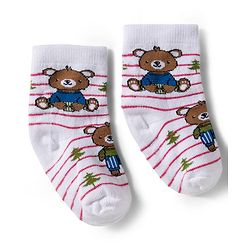 Cute Walk by Babyhug Knit Ankle Length Anti Bacterial Socks With Animal Design Pack Of 3 - White Blue & Dark Pink