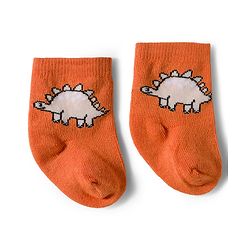 Cute Walk by Babyhug Knit Ankle Length Antibacterial Socks With Dino Design Pack Of 3 - Maroon Orange & Peach
