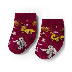 Cute Walk by Babyhug Knit Ankle Length Antibacterial Socks With Dino Design Pack Of 3 - Maroon Orange & Peach