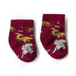 Cute Walk by Babyhug Knit Ankle Length Antibacterial Socks With Dino Design Pack Of 3 - Maroon Orange & Peach