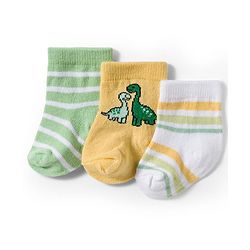 Cute Walk by Babyhug Knit Ankle Length Antibacterial Socks With Dino Design Pack Of 3 - Light Green White & Yellow