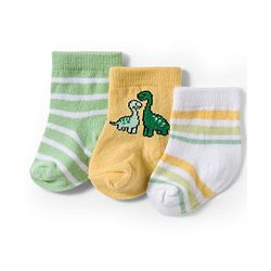 Cute Walk by Babyhug Knit Ankle Length Antibacterial Socks With Dino Design Pack Of 3 - Light Green White & Yellow