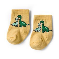 Cute Walk by Babyhug Knit Ankle Length Antibacterial Socks With Dino Design Pack Of 3 - Light Green White & Yellow