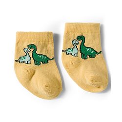 Cute Walk by Babyhug Knit Ankle Length Antibacterial Socks With Dino Design Pack Of 3 - Light Green White & Yellow