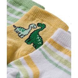 Cute Walk by Babyhug Knit Ankle Length Antibacterial Socks With Dino Design Pack Of 3 - Light Green White & Yellow