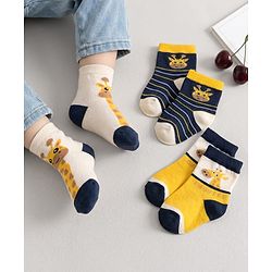 Cute Walk by Babyhug Knit Ankle Length Antibacterial Socks With Animal Design Pack Of 3 - Yellow