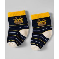 Cute Walk by Babyhug Knit Ankle Length Antibacterial Socks With Animal Design Pack Of 3 - Yellow