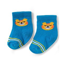 Cute Walk by Babyhug Knit Ankle Length Antibacterial Socks With Stripe & Animal Design Pack Of 3 - Blue White & Yellow