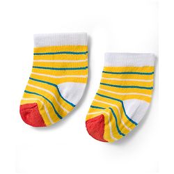 Cute Walk by Babyhug Knit Ankle Length Antibacterial Socks With Stripe & Animal Design Pack Of 3 - Blue White & Yellow