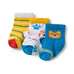 Cute Walk by Babyhug Knit Ankle Length Antibacterial Socks With Stripe & Animal Design Pack Of 3 - Blue White & Yellow