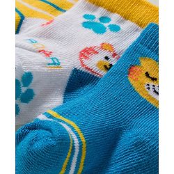 Cute Walk by Babyhug Knit Ankle Length Antibacterial Socks With Stripe & Animal Design Pack Of 3 - Blue White & Yellow