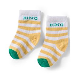 Cute Walk by Babyhug Knit Ankle Length Antibacterial Socks With Stripes & Animal Print Pack Of 3 - Yellow & White